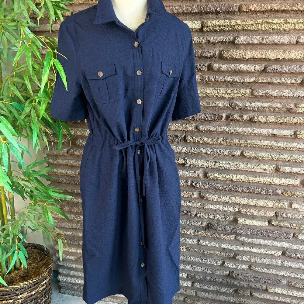 Navy Button-Down Shirt Dress